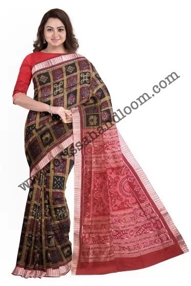 The flower motif is a common motif used in the Odisha Handloom Ikat weave Nabakothi saree. This moti