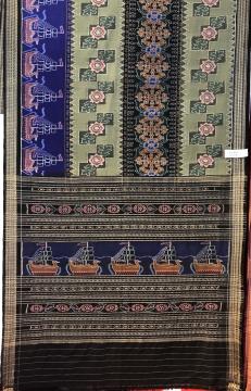 Traditional boat motifs Cotton Ikat Saree without Blouse Piece