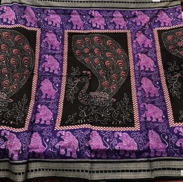 Exclusively Woven Animal and Bird Motifs Ikat Cotton Saree with Blouse Piece