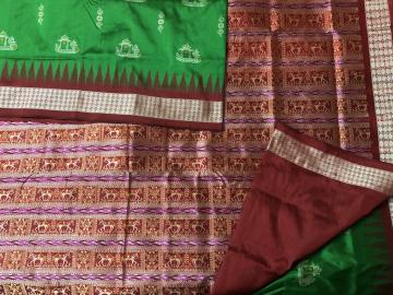 Exclusively Woven Ancient Boat Motifs with Tribal Figures Aanchal Bomkai Silk Saree with Blouse