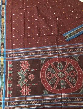 Ikat Weave Border and Aanchal Berhampur Cotton Saree Of Odisha without Blouse