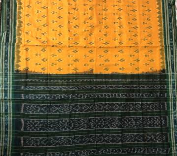 Yellow Green All Over Ikat Cotton Saree without Blouse piece