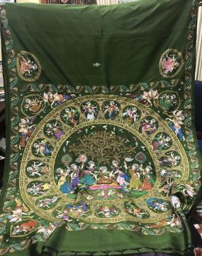 Chandua Pattern Inspired Hand Painted Pattachitra Silk Saree with Blouse pIece