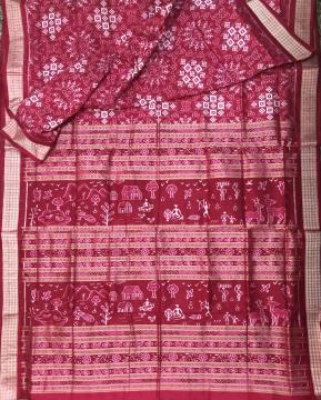 Exclusively woven Village Theme Aanchal Tribal Motifs Pasapalli Silk Saree with Blouse Piece