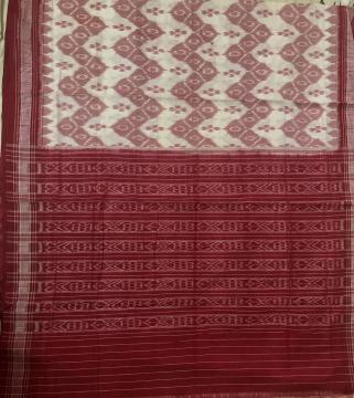 All Over Hand Woven Ikat work Off white Red Cotton Saree without Blouse Piece