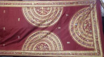 Half and Half Hand Painting Tribal Work Silk Saree with Blouse Piece