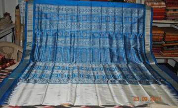 Orissa Handloom Bomkai Saree Sari in White Blue