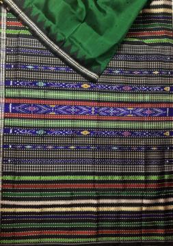 Green Black Double Pallu Traditional Berhampuri Silk Saree with Running Blouse Piece