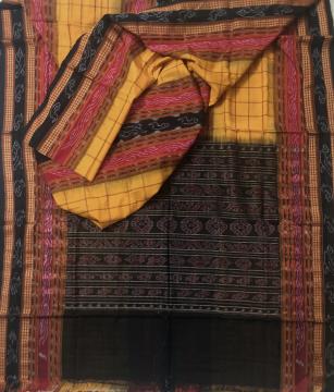 Traditional Motifs Border with Middle Border Ikat Cotton Saree without Blouse Piece
