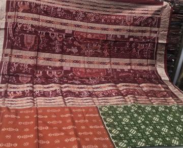 Exquisite Half Ikat Motifs half Pasapalli with Village theme Aanchal Silk Saree with Blouse Piece