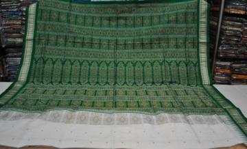 Orissa Handloom Bomkai Saree Sari in White Green