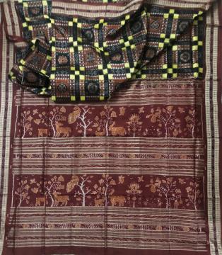 Gorgeous Utkal Laxmi Silk Saree with Animal Motifs Aanchal