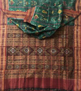 Traditional Nabakothi Khandua Silk Saree in Green without Blouse Piece