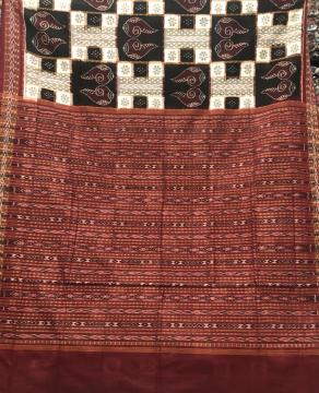 Beautiful Conch and Flower Motifs Cotton Ikat saree with Blouse Piece