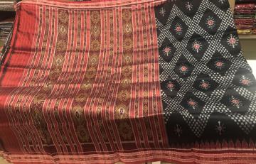 All over Ikat work Black and Red Khandua Silk Saree without Blouse Piece