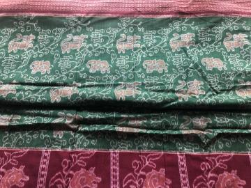 Elephant and lion motifs All over Ikat work Cotton Fabric