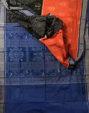 Beautiful color combinations intricately woven Cotton Ikat Saree with Blouse Piece