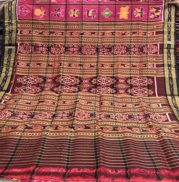 Pink and Bkack Combination Traditional Nabakothi Khandua Silk Saree without Blouse Piece