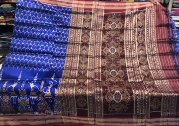 Tribal motifs all over Ikat work Khandua Silk saree without Blouse piece