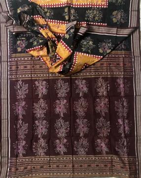 Flowers and Swan Motifs Cotton Ikat Saree without Blouse Piece