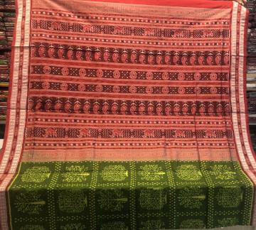 Master weaver s creation intricately Woven Tree Motifs Ikat Silk Saree with Blouse Piece