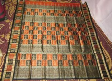 Orissa Handloom Box and Doll Border and Aanchal Bomkai Saree Sari in Rust Color