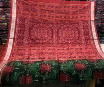Intricately Woven Parrots and Lotus Motifs Silk Ikat Saree with Blouse Piece