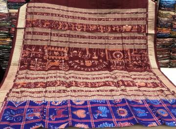 Exclusively woven Tribal Motifs Aanchal Sambalpuri Nabakothi Silk Saree with Blouse Piece