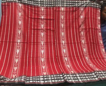 Red and black all over woven Cotton Habashpuri Saree with Blouse Piece