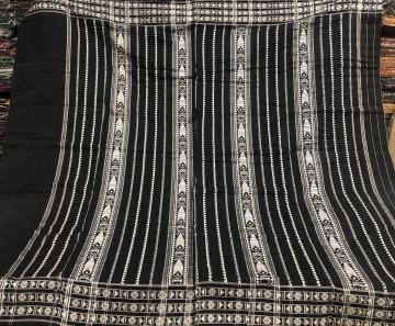 Plain body with border and Aanchal work Black Cotton Habaspuri saree with blouse piece