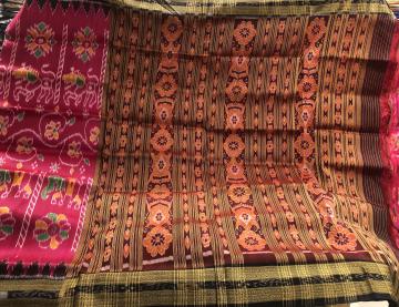 Flowers and animal motifs Khandua Silk Saree without Blouse Piece