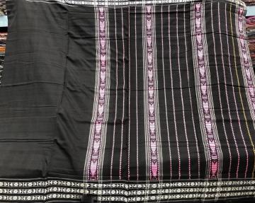 Plain body with border and pink thread work Aanchal Cotton Habaspuri Saree with Blouse piece