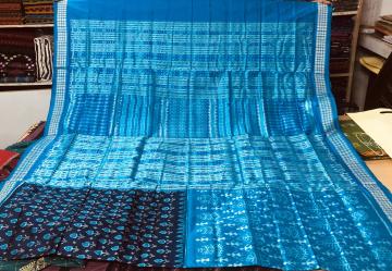 Tribal and Traditional Motifs half and half Ikat Silk Saree with Blouse Piece