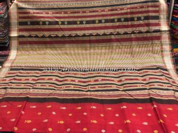 Master weaver s Handwoven Fish and Tortoise motifs Tasar Silk Saree with Blouse Piece