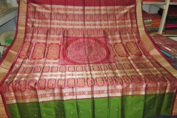 Orissa Handloom Traditional Bomkai-Ikat Saree in Green-Maroon