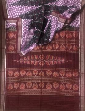 Small boxes and all over Ikat motifs Sambalpuri Cotton Saree without Blouse Piece