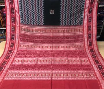 Pasapalli border with geometric pattern Bomkai and Ikat work Cotton Saree with Blouse Piece