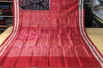 Half Half Tribal and Traditional motifs Ikat Silk Saree with Blouse Piece