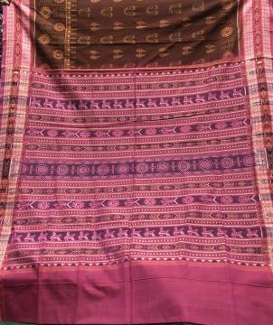 Laxmi pooja theme with Fish motifs border and bird motifs Aanchal Cotton Ikat Saree with blouse