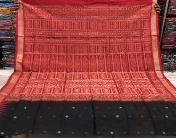 Black and Red Traditional Bomkai Silk Saree with Blouse Piece