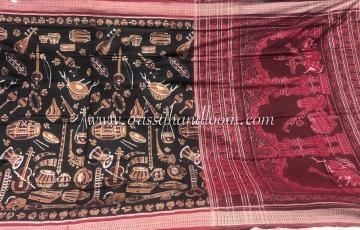 Musical Instruments Theme Cotton Ikat Saree with Blouse Piece