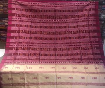 Traditional Bomkai Weave Blouse and Body with Ikat weave Aanchal Silk Saree