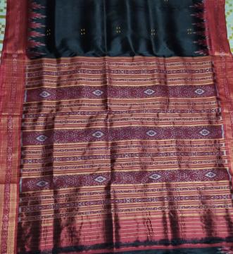 Black Traditional Khandua Silk Saree without Blouse Piece