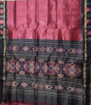 Maroon Black Combination Pasapalli border Khandua Silk Saree without Blouse Piece