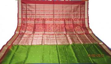 Odisha Handloom Traditional Ikat-Bomkai Saree in Green-Maroon