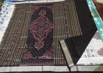 Exclusive woven Baghambari Silk saree in white and black with blouse piece