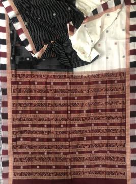 Skirt pattern Ikat and butis Cotton Saree with Blouse Piece