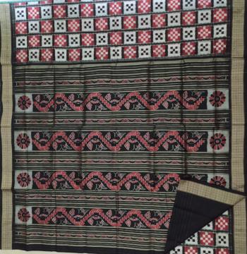 Traditional double Ikat Pasapalli silk saree with blouse piece