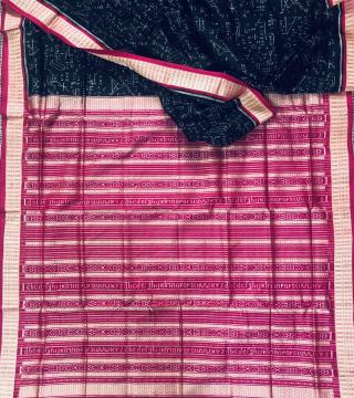 Exquisite mathematical equations theme Black and pink Ikat Silk Saree with Blouse Piece