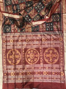 Traditional motifs in kothis pattern Ikat silk saree with blouse piece